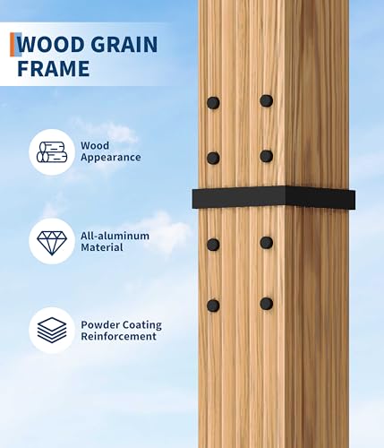 GarveeLife 10 x 13 ft Wood-Grain Outdoor Pergola with Retractable Canopy UV Protection Rust-Resistant Sturdy 4-Side Base for Patio Garden Backyard Deck (Gray)