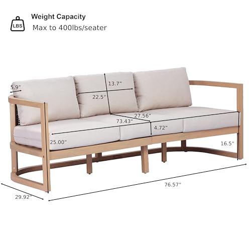 Christopher Knight Home Fido 5-Seater Patio Furniture Set with Cushion, 4 Piece Outdoor Acacia Wood Conversation Set, Solid Wood Outdoor Sectional Sofa Set with Coffee Table, Light Teak+Beige