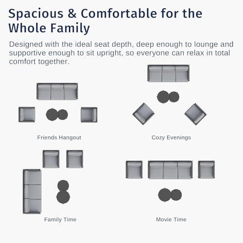EAST OAK 5-Piece Patio Furniture Set | Life Chatter 5-Seat Outdoor Furniture | Deep Seating & Two Coffee Tables | Waterproof Extra-Thick Cushions | Porch, Balcony & Backyard | Earth Black & Misty Grey