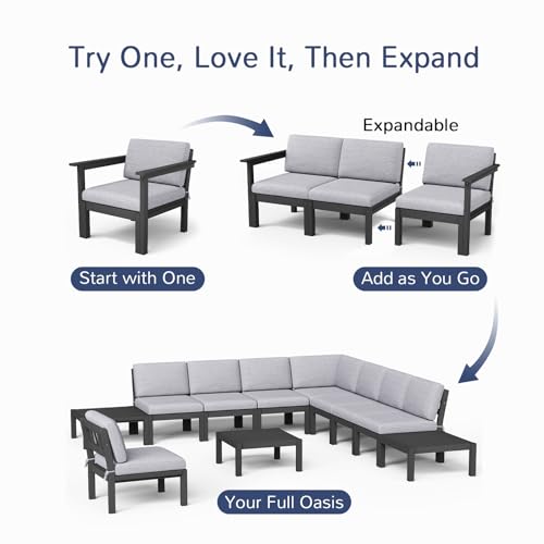Stoog 6-Piece Patio Sectional Sofa Set, Modular Outdoor Furniture Set - All-Weather Waterproof HIPS Frame & Quick-Dry Olefin Cushions, Black