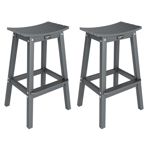 VINGLI 29" Outdoor Bar Stools Set of 2, HDPE Poly Lumber Bar Chairs with Footrest, Weather Resistant Patio Barstools for Bar, Kitchen Counter, Yard (Gray, 29 Inch 2 PC)