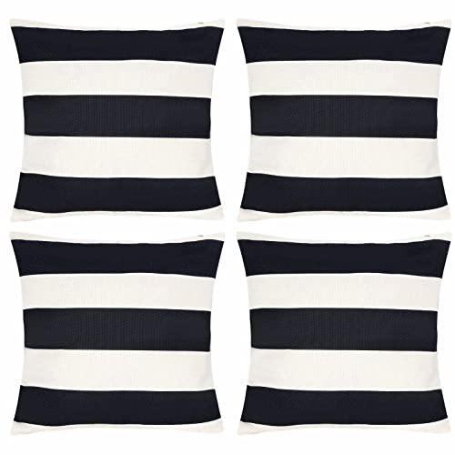tiggell 4 Pack Waterproof Pillow Covers Outdoor Throw Pillowcases Decorative Garden Cushion Case for Home Garden Patio Couch Balcony Striped (18 * 18 inch, Black & White)