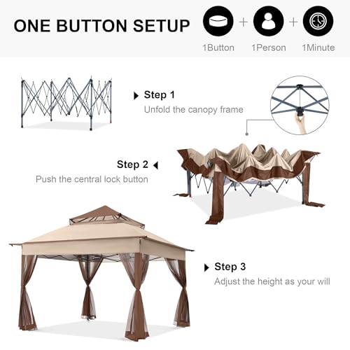 ABCCANOPY Pop Up Gazebo 11x11 - Outdoor Canopy Tent with Mosquito Netting for Patio Garden Backyard (Beige)