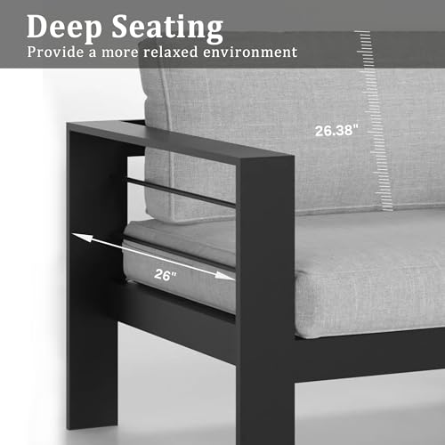 Kiss the Water Outdoor Patio Furniture Loveseat Sofa, All-Weather Metal Aluminum Patio Couch with 5" Thick and Soft Cushion and Wide Arm, Outdoor Couch for Balcony, Porch, Backyard