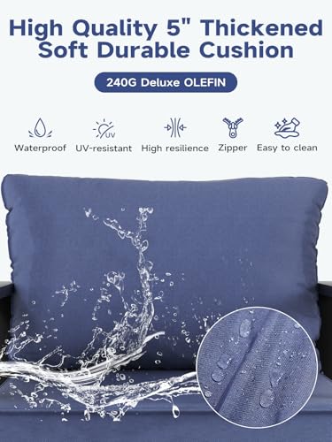 knocetx Oversized Outdoor Modern Patio Sofa for 3, 5" Thick Cushions, Deep Seat & Wide Armrests, Comfortable Aluminum All-Weather Rustproof UV-Resistant Frame for Garden, Backyard, Porch