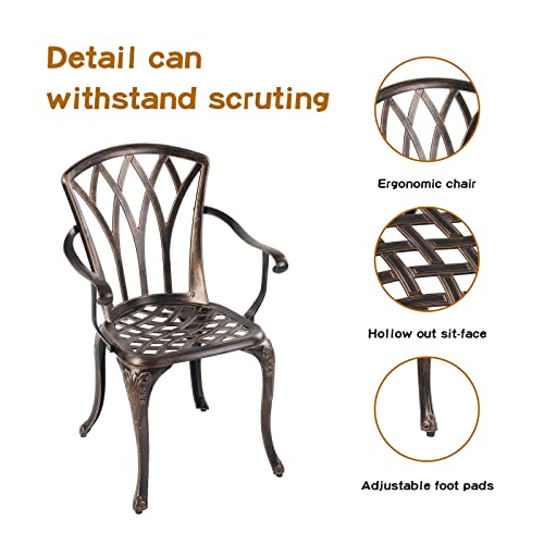 YKSY&YKSY Jardin DE CENTENNAIL 3-Piece Outdoor Bistro Set Cast Aluminum Rust-Resistant Patio Furniture Armchairs Design (Copper)