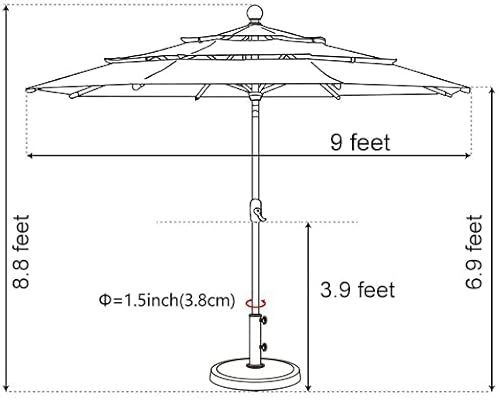EliteShade USA 10-Year-Non-Fading 9ft 3-Tier Market Patio Umbrella, Commercial Table Umbrella with 80 Solar LED Lights, Crank Open, Windproof & UPF 50+ UV Protection for Garden, Deck, Pool, Backyard, Heather Beige