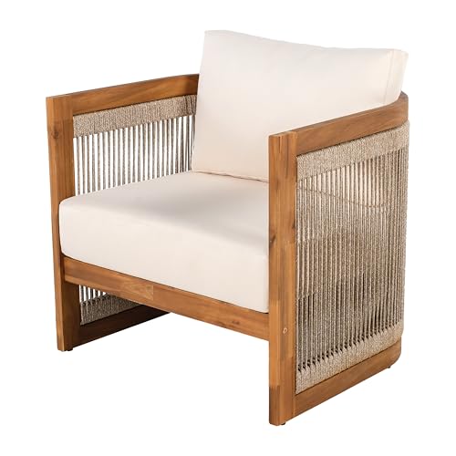 Christopher Knight Home Nesbit 8-Seater Patio Furniture Set with Removable Cushion, 8 Piece Outdoor Acacia Wood Conversation Set, Wooden Outdoor Sectional Sofa Set with Coffee Table, Beige