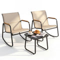 DWVO Patio Rocking Bistro Set, 3 Piece Durable Textilene Outdoor Furniture Set, Wooden Armrest Rocker Chairs & Glass Table for Garden, Balcony & Poolside, Beige