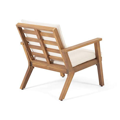 Christopher Knight Home Carlos Outdoor Acacia Wood Club Chairs with Cushions (Set of 2), Brown Patina Finish, Cream