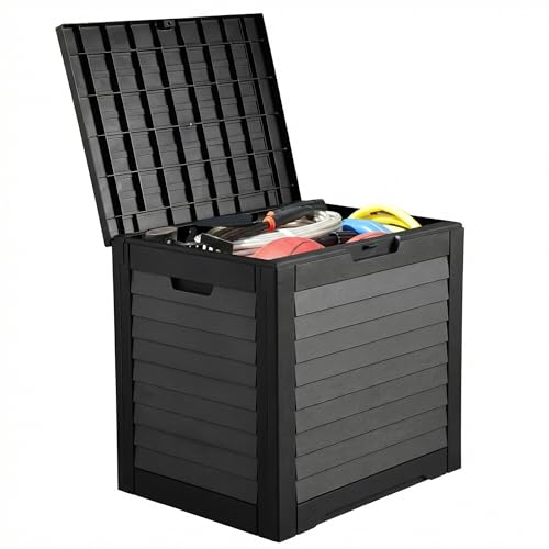 YITAHOME 35 Gallon Outdoor Storage Box, Waterproof Resin Deck Box and Package Delivery with Lockable Lid for Patio Furniture Cushions, Pool Accessories, Garden Tools, Black