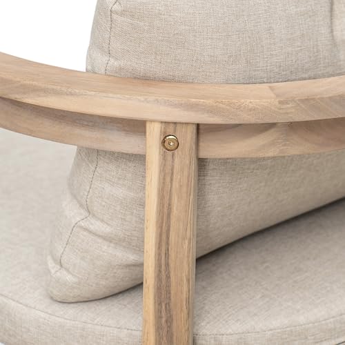 Christopher Knight Home Kuart Acacia Wood Outdoor Bar Stool Set of 4 with Cushion, Patio Armchair Set for Bar Table, Wooden Patio Counter Height Bar Stool with Footrest, Natural Washed+Beige