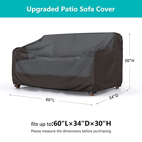 BROSYDA Patio Sofa Cover Waterproof - Heavy Duty 2-Seater Outdoor Couch Cover Patio Furniture Covers with Air Vent and Handles, 60" L×34" D×30" H, Black