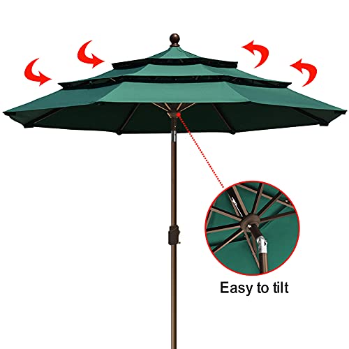 EliteShade USA 10-Year-Non-Fading 9ft 3-Tier Market Patio Umbrella, Commercial Grade Outdoor Table Umbrella with Crank Open, Windproof & UPF 50+ UV Protection, Heavy Duty Ventilation for Garden, Deck, Pool, Backyard, Beach & Bistro, Forest Green