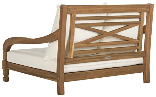 SAFAVIEH Outdoor Collection Pomona Natural Solid Wood/Beige Lounger Bench Sofa Loveseat (PAT6740A)