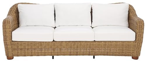 SAFAVIEH Couture Outdoor Collection Melbourne Natural/White Cushion Wicker Sofa