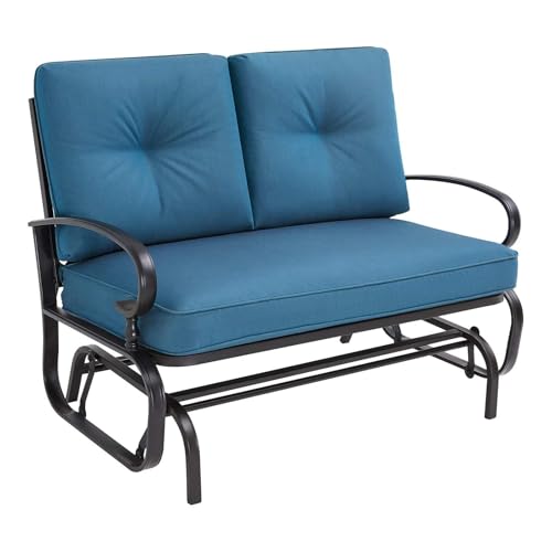 Oakmont Outdoor Glider Rocking Bench 2 Person Patio Loveseat Steel Frame Furniture Set for Patio, Garden, Yard, Porch with Resistant Cushions (Peacock Blue)