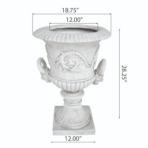 Christopher Knight Home Adonis Traditional Roman Chalice Garden Urn Planter with Lion and Floral Accents, Antique White