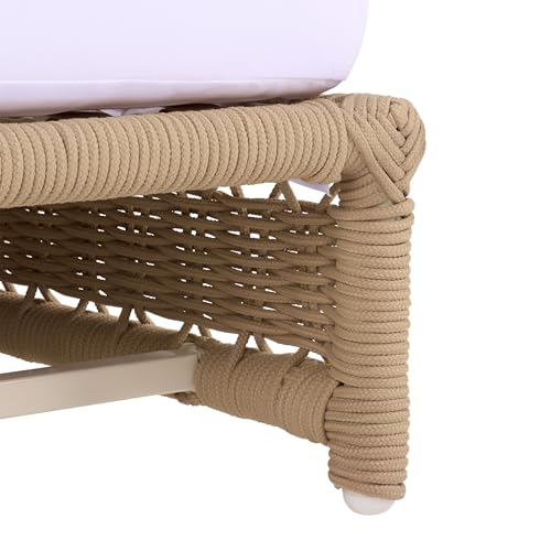 SAFAVIEH Outdoor Patio Furniture Collection – Callan Tan Rope & White Cushion Lounger, Fully Assembled Outdoor Chaise, Modern Low-Profile Design (PAT7546A)