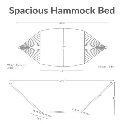 Sunnydaze Rope Double Hammock with Stand for Outside - Heavy Duty Freestanding Portable Outdoor Hammock Set with Quilted Pad, Pillow, and 12-Foot Steel Frame - 450 lb Capacity - Desert Stripe
