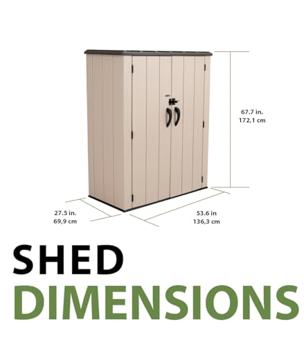 Lifetime Vertical Storage Shed, Desert Sand, Resin Outdoor Tool Shed with Lockable Doors and Weather-Resistant Panels