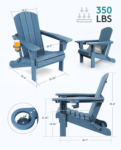 SERWALL 5-Piece Adirondack Chair and Ottoman and Table Set, HDPE Weather Resistant Adjustable Backrest Adirondack Chair with Ottoman and Side Table, Navy