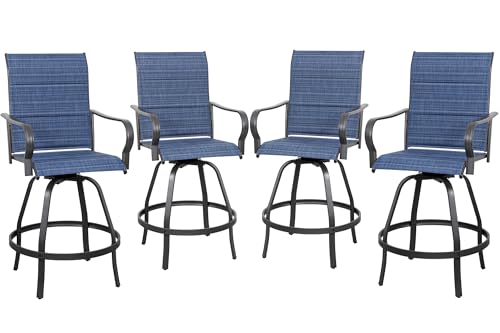 Shintenchi 4 Piece Patio Swivel Bar Chairs, All Weather Padded Textile Outdoor Metal Bar Stools Patio Chairs Set of 4, High Top Bistro Set Furniture for Balcony, Backyard, Lawn Garden, Deck, Deep Blue