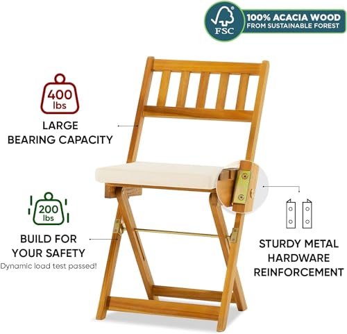 Idzo Heavy Duty 400lbs Capacity Patio Bistro Set 3 Piece Outdoor, Folding Chairs w/Cushion, Square Table - Upgrate 2024