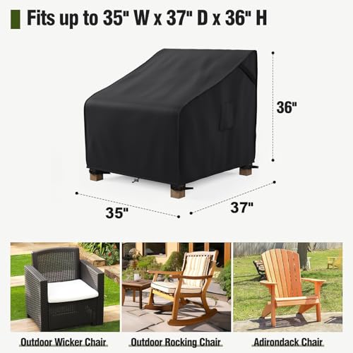 MR. COVER Outdoor Chair Covers Waterproof, Patio Furniture Covers for Rocking Chair, Heavy Duty Anti UV Chair Cover, Fits up to 35W x 37D x 36H Inches, Air Vent and Handles Included, Black, 2 Pack
