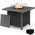 SERWALL 33" Outdoor Fire Pit Table, 50,000 BTU Square Propane Fire Pit Table with Lid, Glass Rock & Glass Wind Guard, HDPE Outdoor Furniture for Patio, Garden, Backyard, Black