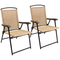 Devoko Patio Folding Chair Deck Sling Chair Camping Garden Pool Beach Using Chairs Space Saving Set of 2 (Beige)
