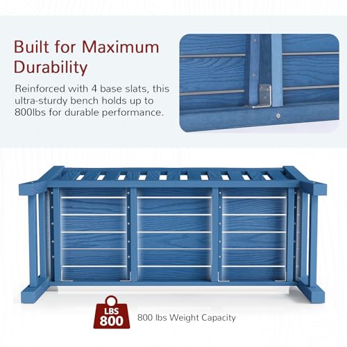 Stoog Outdoor Bench, 2-Person All-Weather HIPS Plastic Garden Bench with 800lb Capacity, Never Rot or Fade, Used for Patio, Porch, Backyard, Blue