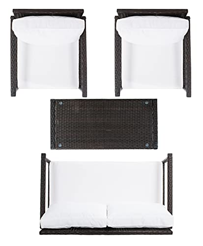 Safavieh Outdoor Collection Garnen Wicker Cushion 4-Piece Living Set PAT7714C, Brown/White