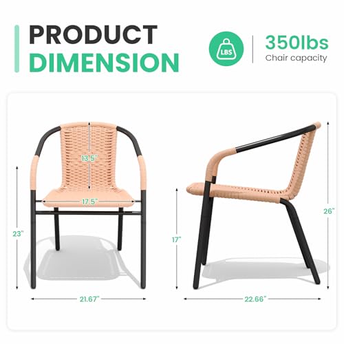 JEAREY Outdoor Patio Rattan Dining Chairs Set of 4, All Weather Stackable Dining Chairs for Lawn, Restaurant, Garden, Beige