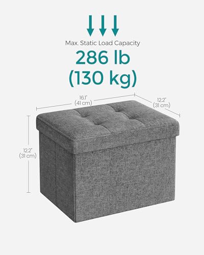 SONGMICS Mazie Collection - Small Folding Storage Ottoman, Foot Rest Stool, 12.2 x 16.1 x 12.2 Inches, 286 lb Load Capacity, for Living Room, Bedroom, Home Office, Dorm, Dark Gray ULSF102G01