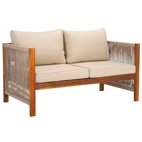 SAFAVIEH Outdoor Collection Roya Natural/Taupe Solid Wood 4-Piece Conversation Set
