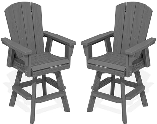 SERWALL Swivel Adirondack Barstools Set of 2, HDPE Outdoor Swivel Bar Chairs Set of 2 for Patio, Poolside, Garden, Grey