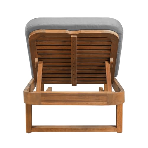 Christopher Knight Home Milos Acacia Wood Chaise Lounge Chair Outdoor, Wooden Sunbathing Pool Lounger, Patio Chaise Lounge with Cushions, Adjustable Backrest Lounge Sofa, Light Gray+Teak