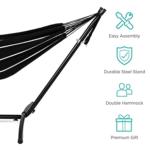Best Choice Products Double Hammock with Steel Stand, Indoor Outdoor Brazilian-Style Cotton Bed w/Carrying Bag, 2-Person Capacity - Onyx
