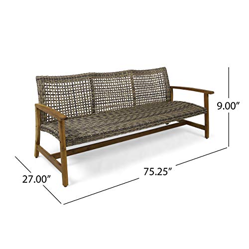 Christopher Knight Home Hamptom Outdoor 5 Piece Acacia Wood and Wicker Sofa Conversation Set, Gray