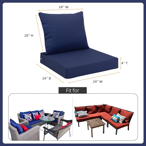 Favoyard Outdoor Seat Cushion Set 24 x 24 Inch Waterproof & Fade Resistant Patio Furniture Cushions with Removable Cover Deep Seat & Back Cushion with Tie Straps for Chair Sofa Couch