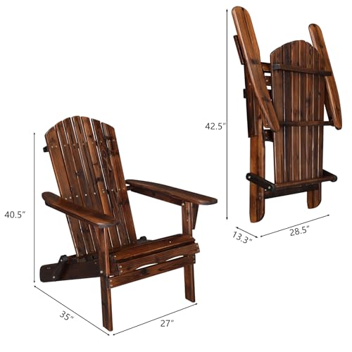 Outvita Folding Adirondack Chair Set of 2, 350LBS Solid Wood Garden Chair Weather Resistant, Outdoor Wooden Accent Furniture Fire Pit Lounge Chairs for Garden, Yard, Patio, Lawn, Carbonized