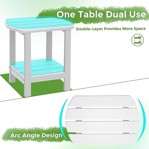 Adirondack Square Outdoor Side Table,2-Tier Storage Patio Side Table, HDPE End Tables for Backyard Pool Porch Garden Lawn