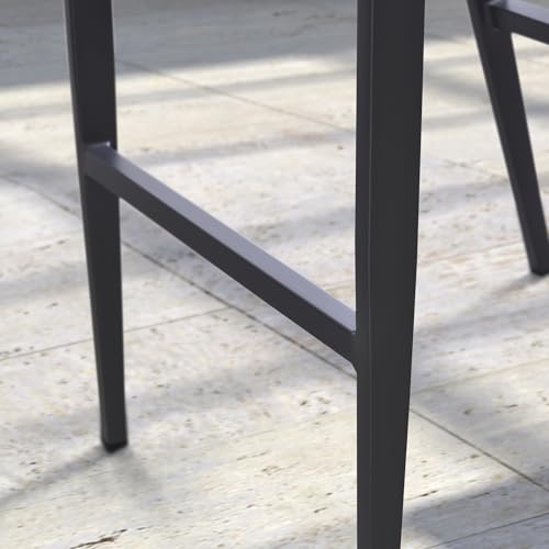 PURPLE LEAF Counter Height Bar Stool Set of 2 Modern Aluminum Rattan Wicker Outdoor Barstools with Backrest and Cushion for Kitchen Lawn Pool Bar Chairs Dark Grey