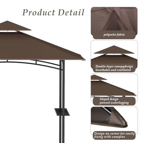 Grill Gazebo Replacement Top, 5 * 8 Outdoor BBQ Gazebo Top Cover, Double Layer BBQ Gazebo Top Canopy for Model #L-GG001PST-F(Brown)