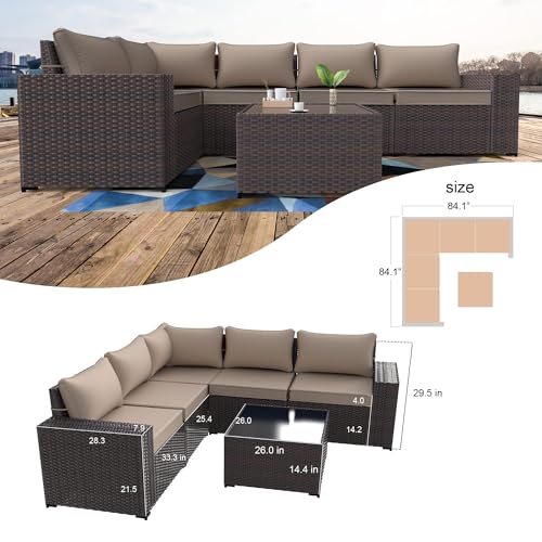 Kullavik 6PCS Outdoor Patio Furniture Set PE Wicker Rattan Sectional Sofa Patio Conversation Sets,Khaki
