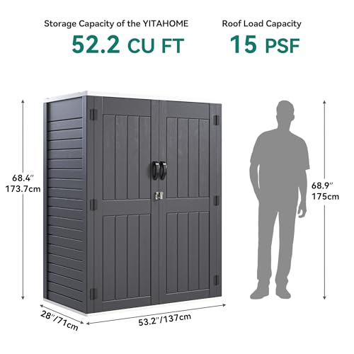 YITAHOME 59 cuft Vertical Outdoor Storage Shed w/o Shelf, 5.6 x 2.3 ft Lockable Resin Waterproof Tall Storage Cabinet, Suitable for Patio Furniture, Pool Accessories, and Garden Tools, Dark Gray