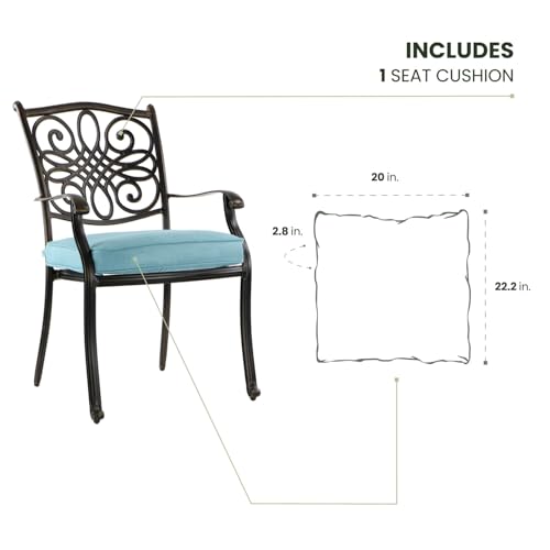 Hanover Replacement Cushion for Traditions Stationary Dining Chairs and Swivel Rockers in Ocean Blue, Weather-Resistant Seat Cushion for Outdoor Chair