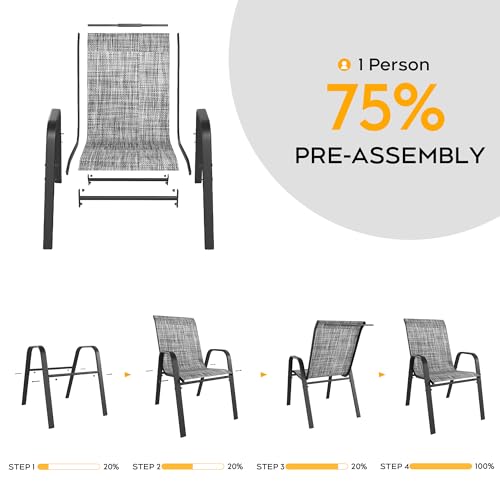 Vimstora Patio Chairs Set of 6, Stackable Outdoor Dining Chairs for All Weather Textilene Fabric & Metal Frame, Outdoor Chairs Set for Backyard Deck Garden