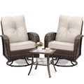 wildformers Luxury Outdoor Swivel Wicker Glider Patio Chairs with Table Set, Overstuffed Washable Cushions, Ideal for Porch, Balcony, Deck, Brown Rattan and Beige Cushion